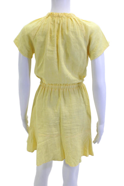 Bella Dahl Womens Blouson Sundress Yellow Linen Short Sleeve Drawstring Size XS