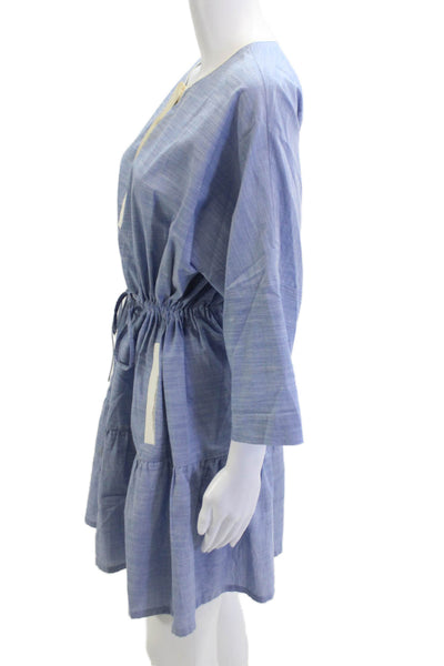 Joie Women Kaftan Blue Cotton 3/4 Sleeve Short Round Neck Bohemian Size XS