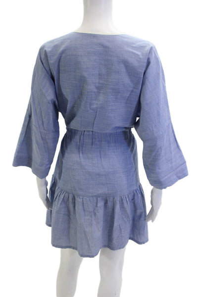 Joie Women Kaftan Blue Cotton 3/4 Sleeve Short Round Neck Bohemian Size XS