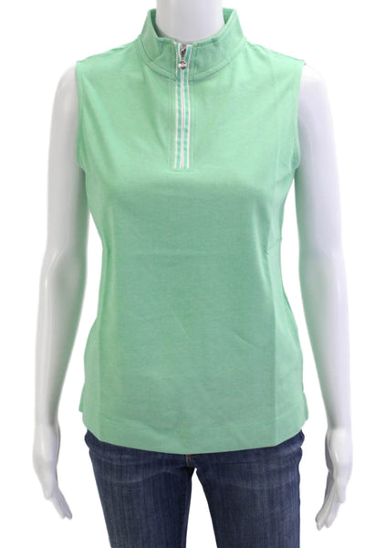 Daily Sports Womens Sleeveless Mock Neck Basic Tank Green Zip Size S