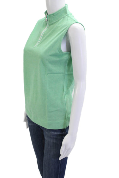 Daily Sports Womens Sleeveless Mock Neck Basic Tank Green Zip Size S
