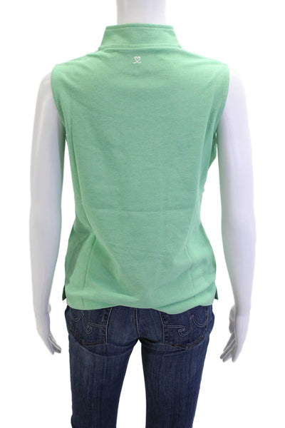 Daily Sports Womens Sleeveless Mock Neck Basic Tank Green Zip Size S