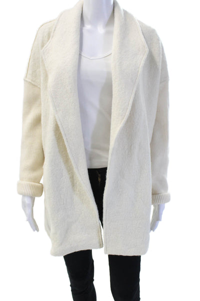 Cynthia Rowley Womens Beige Classic Coatigan Long Sleeve Wool Blend Size M