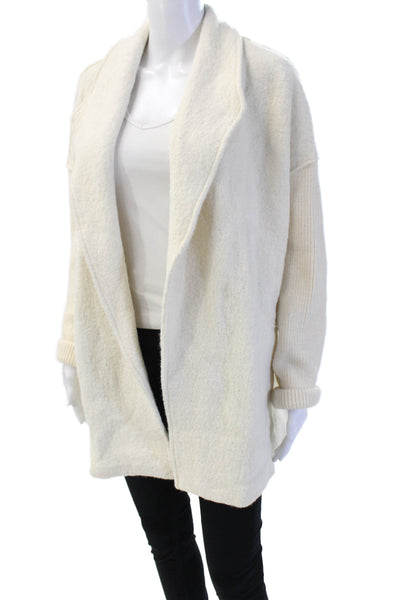 Cynthia Rowley Womens Beige Classic Coatigan Long Sleeve Wool Blend Size M