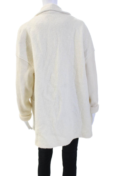 Cynthia Rowley Womens Beige Classic Coatigan Long Sleeve Wool Blend Size M