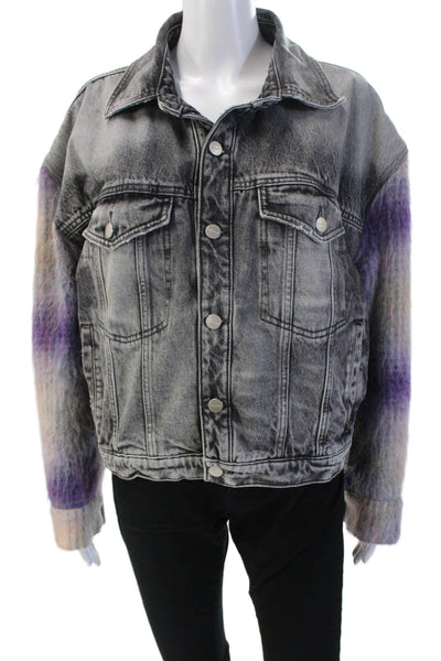 Icon Denim Womens Dark Gray Cotton Button Longsleeve Grunge Jacket Size M