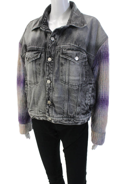 Icon Denim Womens Dark Gray Cotton Button Longsleeve Grunge Jacket Size M
