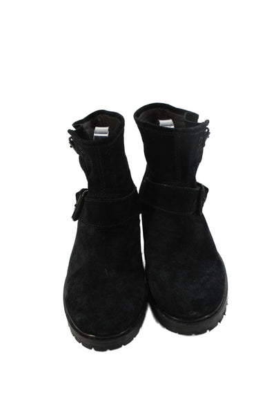 Scoop Womens Suede Buckled Round Toe Low Heeled Ankle Boots Black Size 7.5