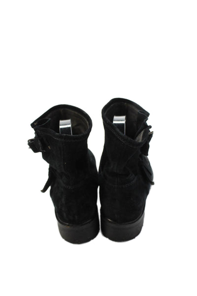 Scoop Womens Suede Buckled Round Toe Low Heeled Ankle Boots Black Size 7.5