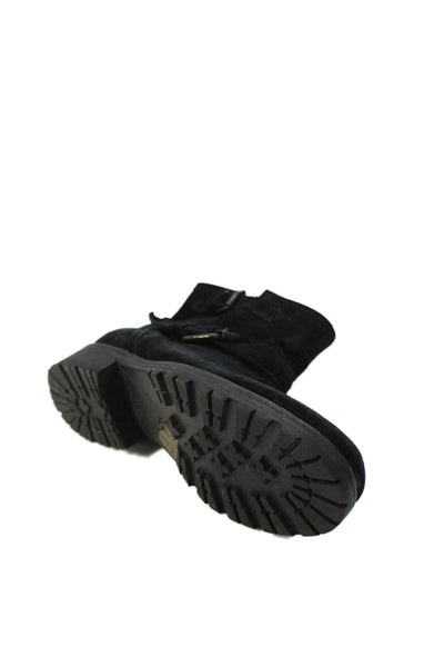 Scoop Womens Suede Buckled Round Toe Low Heeled Ankle Boots Black Size 7.5