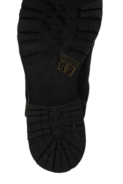 Scoop Womens Suede Buckled Round Toe Low Heeled Ankle Boots Black Size 7.5