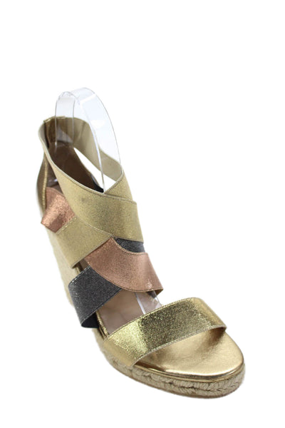 Castaner Womens Color Block Print Strappy Wedge Sandals Gold Size 7
