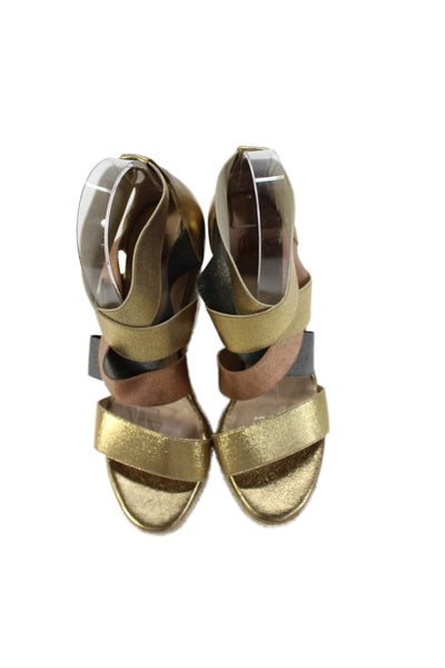 Castaner Womens Color Block Print Strappy Wedge Sandals Gold Size 7