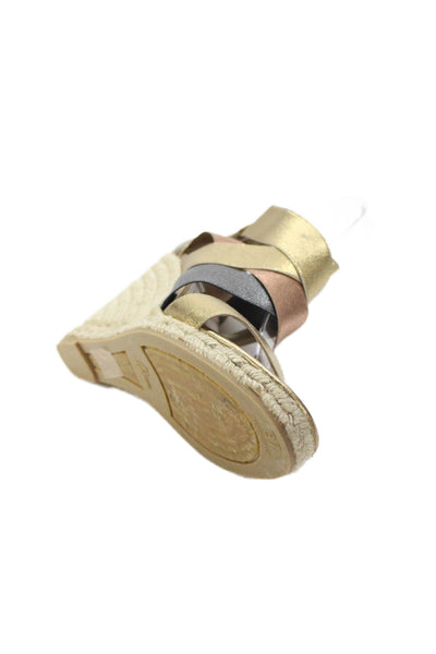 Castaner Womens Color Block Print Strappy Wedge Sandals Gold Size 7