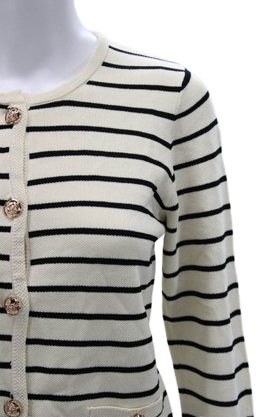 Renuar Women Cardigan Striped Beige Crew Neck Button Long Sleeve Size XS