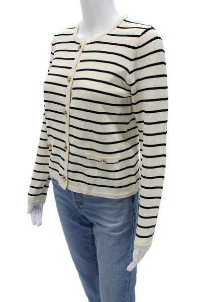 Renuar Women Cardigan Striped Beige Crew Neck Button Long Sleeve Size XS