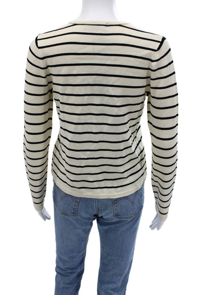 Renuar Women Cardigan Striped Beige Crew Neck Button Long Sleeve Size XS
