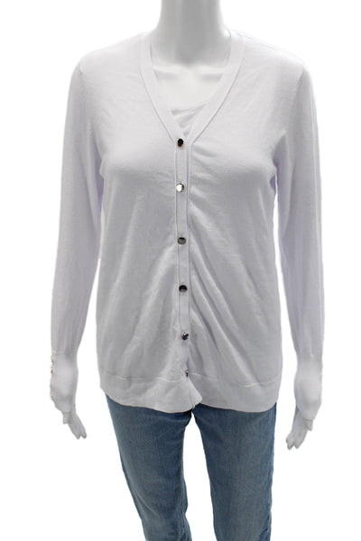 Renuar Women Cardigan Vest V Neck Button Long Sleeve White Size M