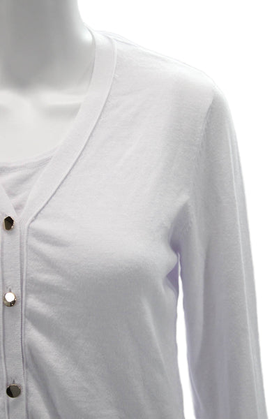 Renuar Women Cardigan Vest V Neck Button Long Sleeve White Size M