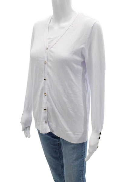 Renuar Women Cardigan Vest V Neck Button Long Sleeve White Size M