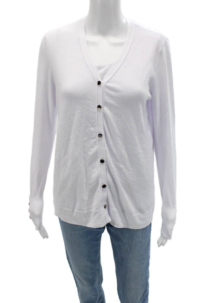 Renuar Women Cardigan V-Neck Button Long Sleeve White Size L