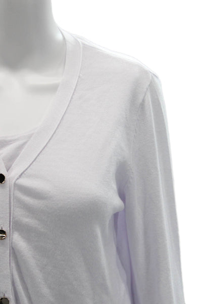 Renuar Women Cardigan V-Neck Button Long Sleeve White Size L