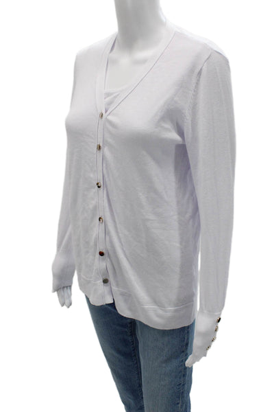 Renuar Women Cardigan V-Neck Button Long Sleeve White Size L