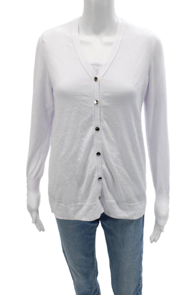 Renuar Women Cardigan Vest White V Neck Button Long Sleeve Size S