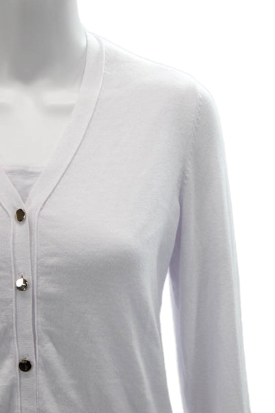 Renuar Women Cardigan Vest White V Neck Button Long Sleeve Size S