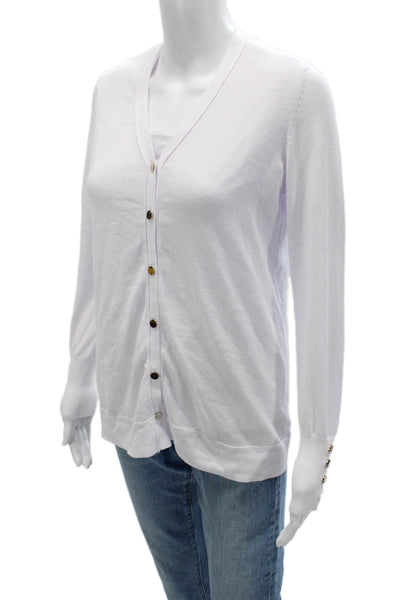 Renuar Women Cardigan Vest White V Neck Button Long Sleeve Size S