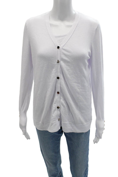 Renuar Womens Cardigan White V Neck Button Long Sleeve Viscose Size XS