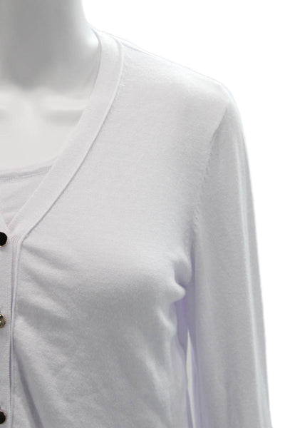 Renuar Womens Cardigan White V Neck Button Long Sleeve Viscose Size XS