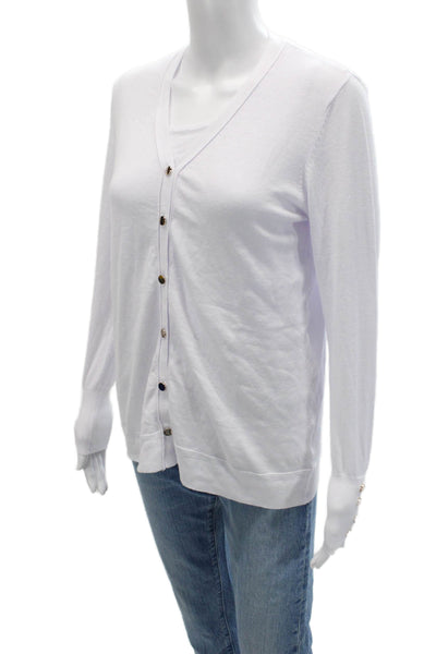 Renuar Womens Cardigan White V Neck Button Long Sleeve Viscose Size XS