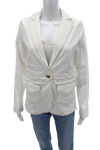 Renuar Womens Cotton Blend One Button Long Sleeve Blazer White Size S