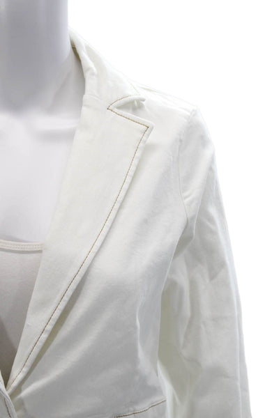 Renuar Womens Cotton Blend One Button Long Sleeve Blazer White Size S