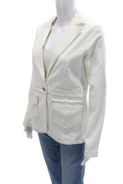 Renuar Womens Cotton Blend One Button Long Sleeve Blazer White Size S