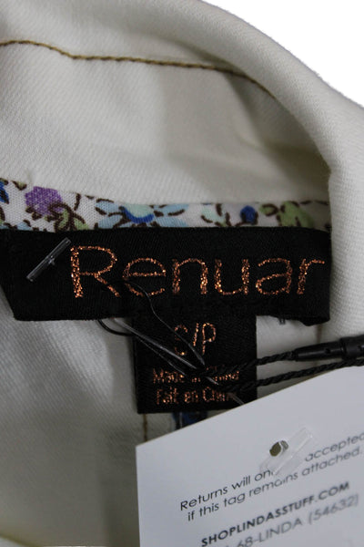 Renuar Womens Cotton Blend One Button Long Sleeve Blazer White Size S