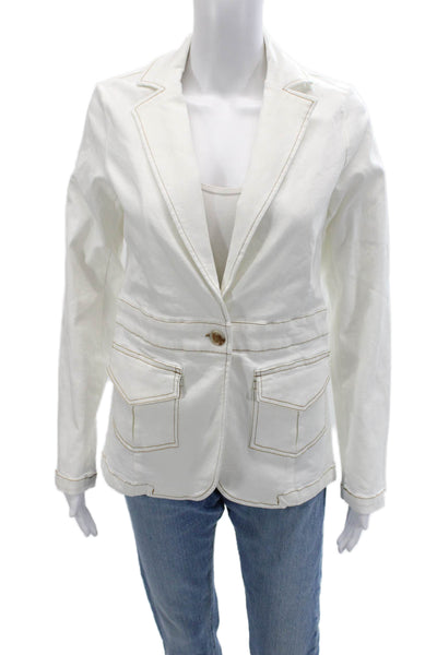 Renuar Womens Cotton Blend One Button Long Sleeve Blazer White Size XS