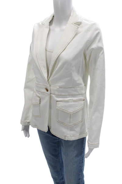 Renuar Womens Cotton Blend One Button Long Sleeve Blazer White Size XS