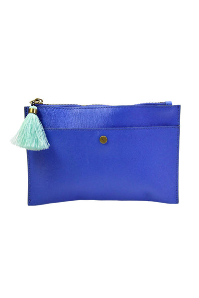 J Crew Womens Leather Zip Up Pouch Wallet Blue