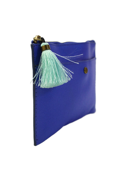 J Crew Womens Leather Zip Up Pouch Wallet Blue