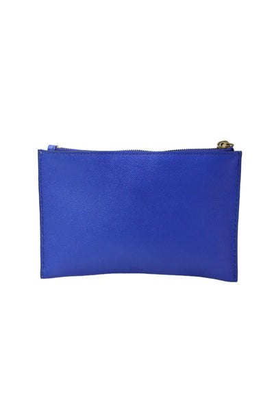 J Crew Womens Leather Zip Up Pouch Wallet Blue