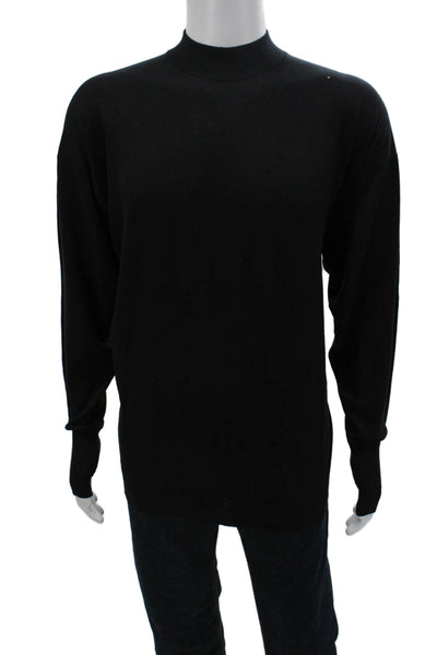 Barneys New York Mens Pullover Black Merino Mock Neck Long Sleeve Size XL