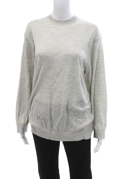 Adam Lippes Unisex Pullover Sweater Gray Cashmere Silk Crewneck Button Size M