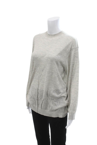 Adam Lippes Unisex Pullover Sweater Gray Cashmere Silk Crewneck Button Size M