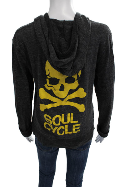 Soul Cycle Womens Full-Zip Hoodie Dark Gray Skull Graphic Long Sleeve Size L