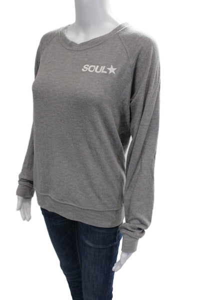 Soul Cycle Womens Pullover Sweatshirt Gray Stars Crew Neck Long Sleeve Size S