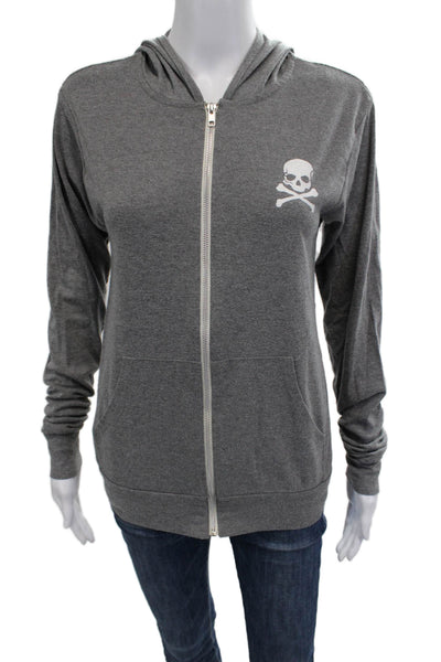 Soul Cycle Women Full-zip Hoodies Gray Skull Graphic Long Sleeve Size M