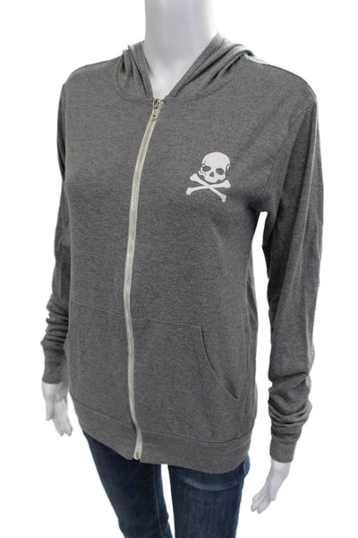 Soul Cycle Women Full-zip Hoodies Gray Skull Graphic Long Sleeve Size M