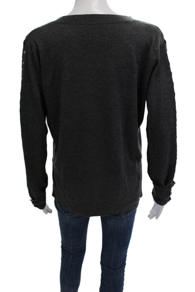 Fate By LFD Womens Dark Gray Pullover Sweater Lace Up Crew Neck Size L